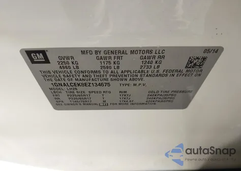 2014 Chevrolet Equinox 2Lt из США, поврежденный, VIN 1GNALCEK8EZ134675